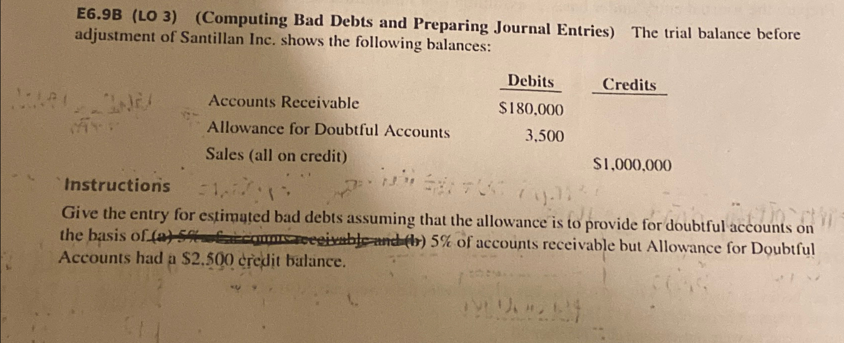  E6.9B (LO 3) Accounting (Computing Bad Debts and Preparing Journal Entries)