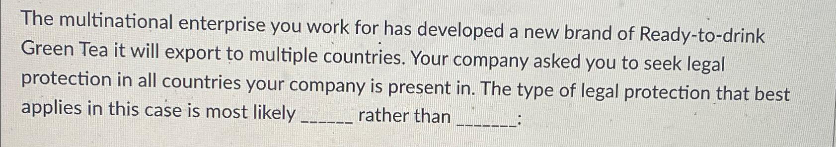  The multinational enterprise you work for has developed a new brand