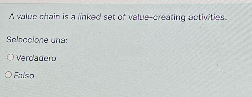 A value chain is a linked set of value-creating activities. Seleccione