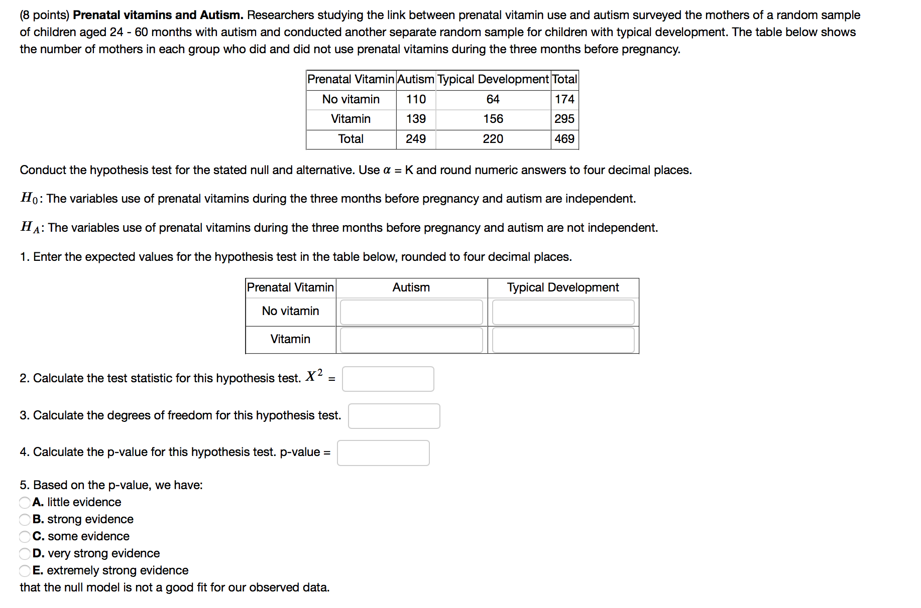 Hello, the problem is statistics and probability.Thank you! (8 points) Prenatal vitamins
