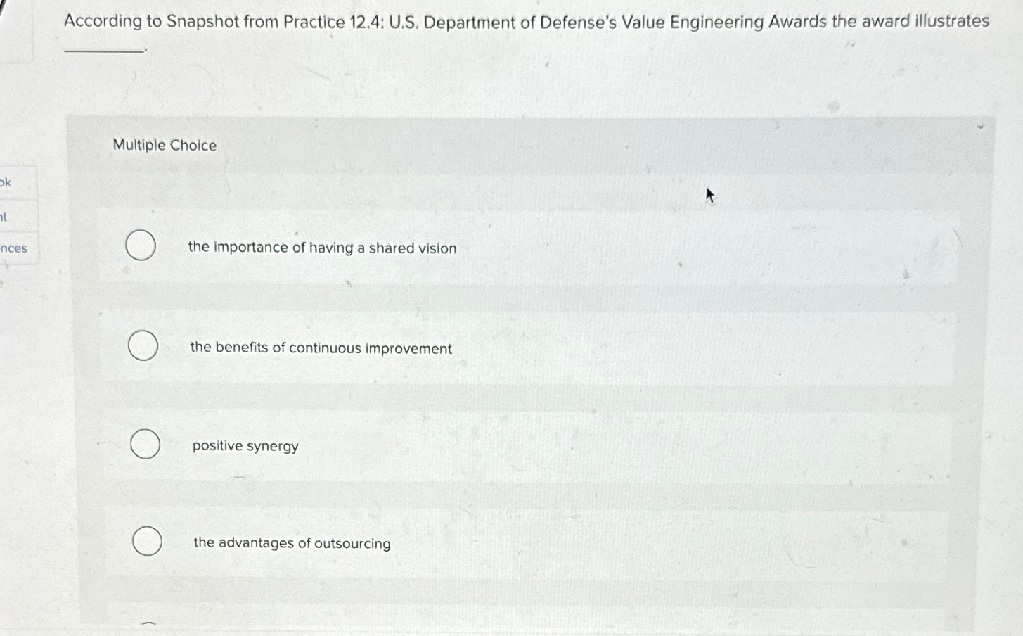  According to Snapshot from Practice 12.4: U.S. Department of Defense's Value