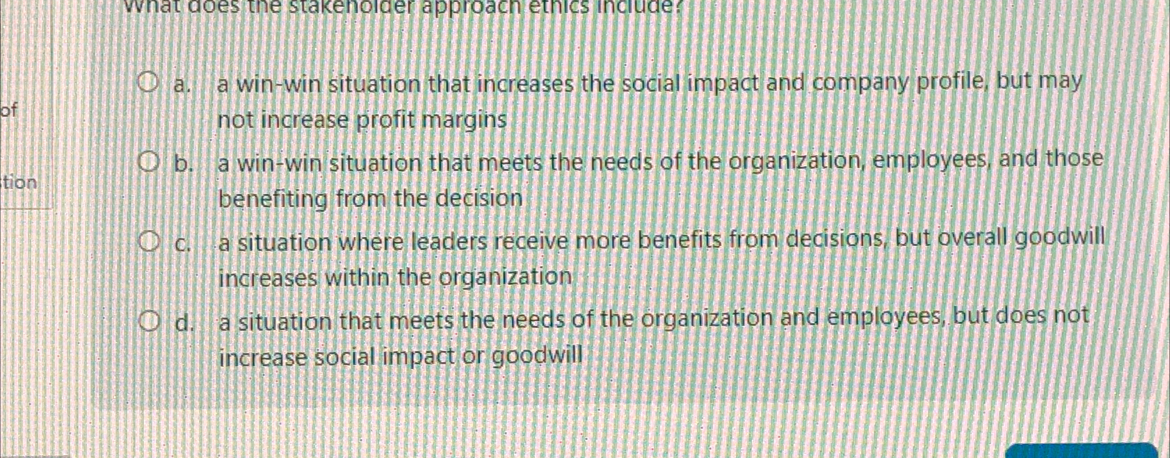  a. a win-win situation that increases the social impact and company