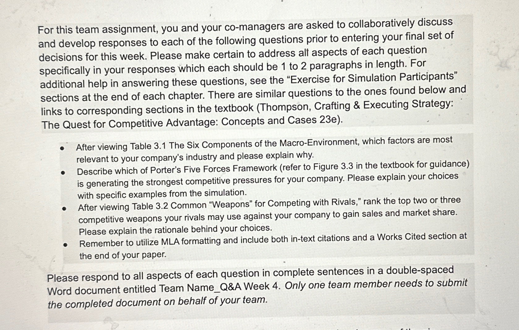  For this team assignment, you and your co-managers are asked to