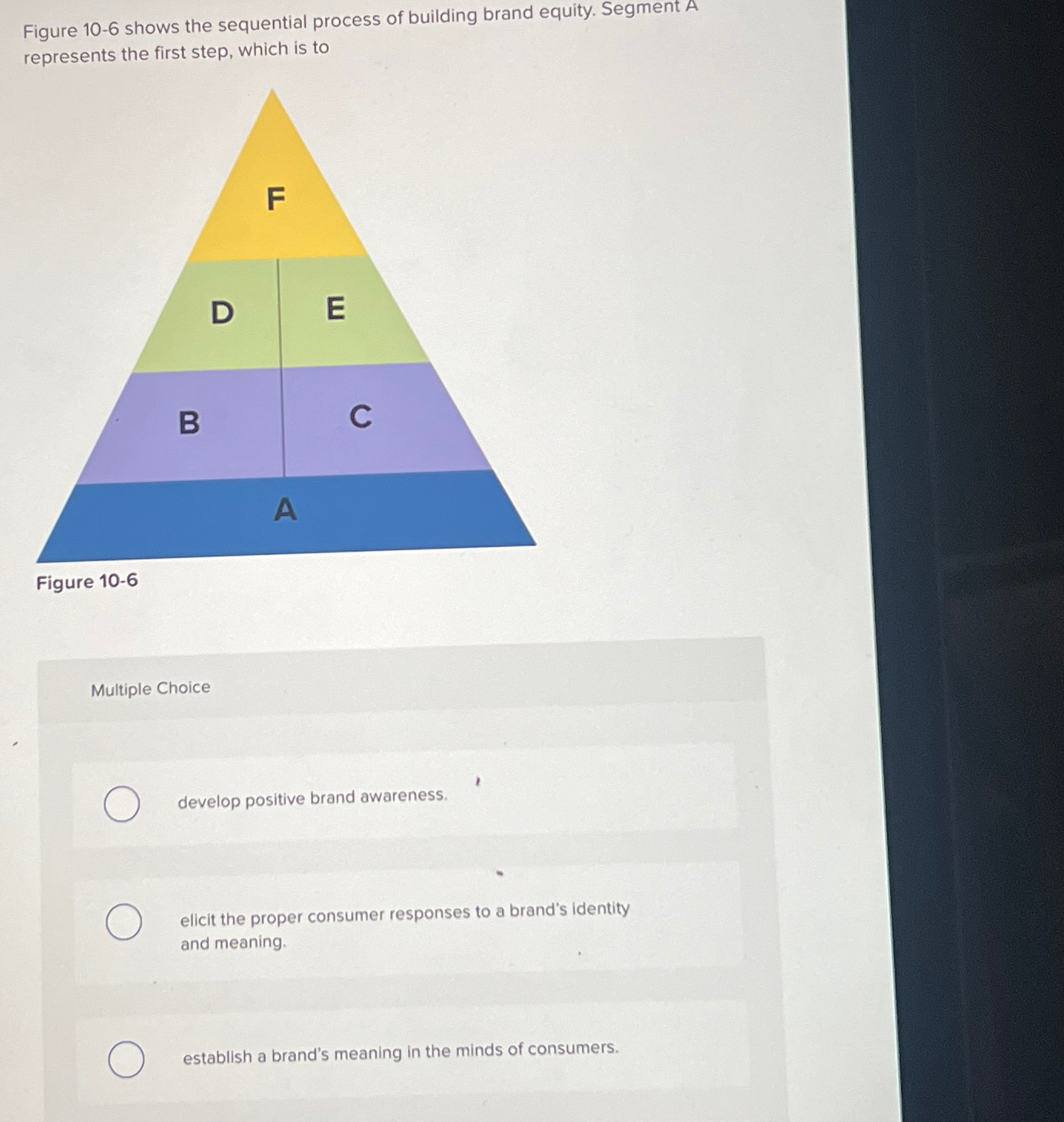  Figure 10-6 shows the sequential process of building brand equity. Segment