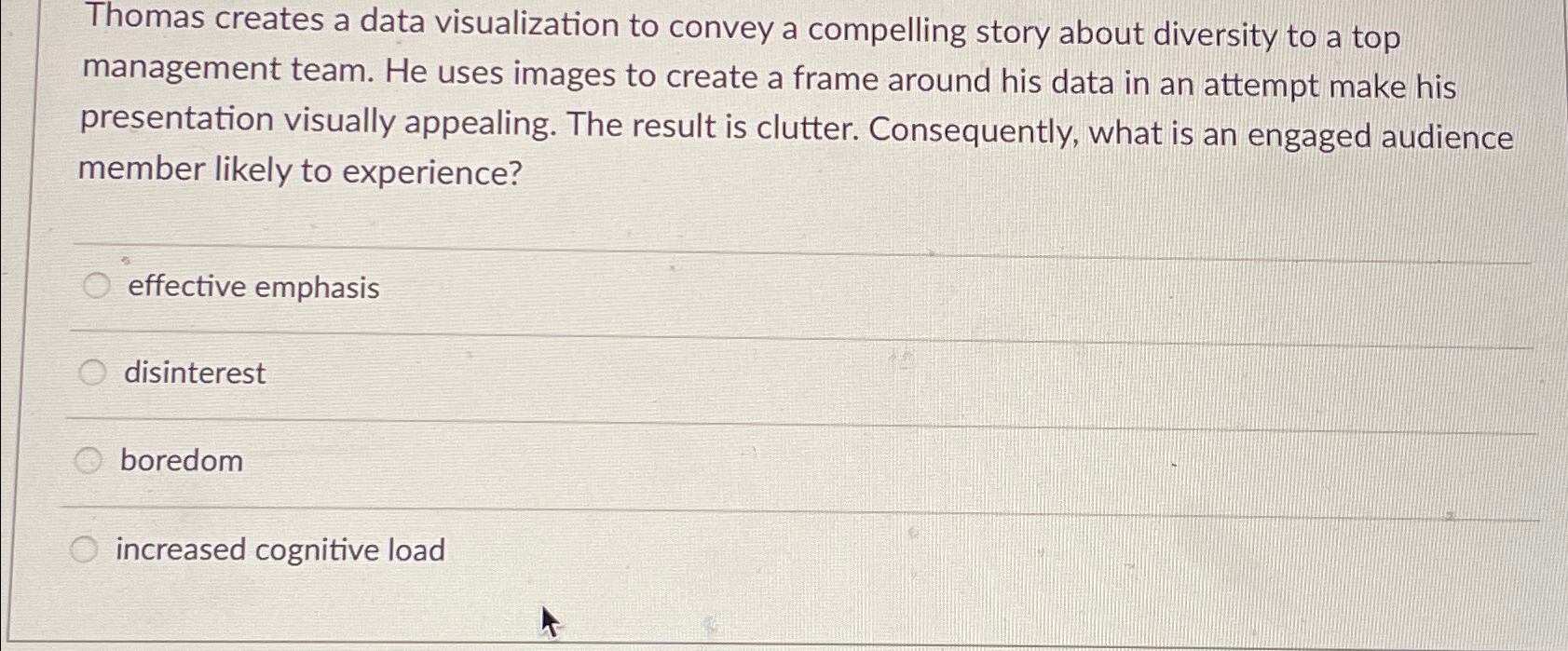  Thomas creates a data visualization to convey a compelling story about