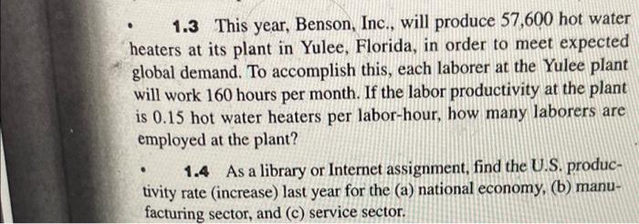 Just these two questions please - 1.3 This year, Benson, Inc., will