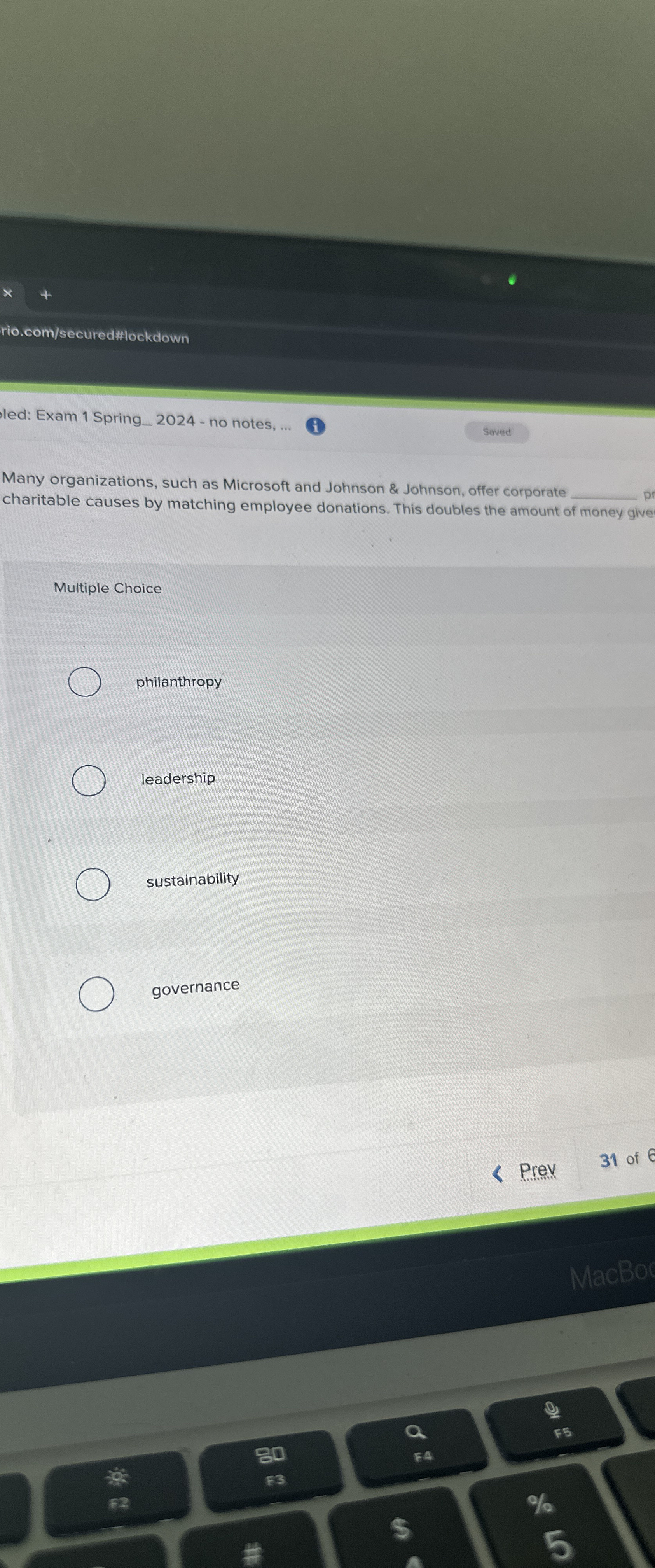  rio.com/secured#lockdown led: Exam 1 Spring_2024- no notes, ... Saveet Many organizations,