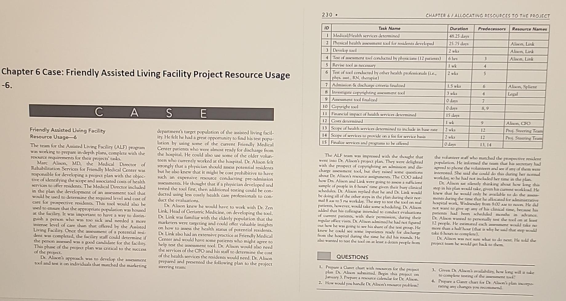 230. CHAPTER G/ALLOCATING RESOURCES TO THE PROJECT Chapter 6 Case: Friendly