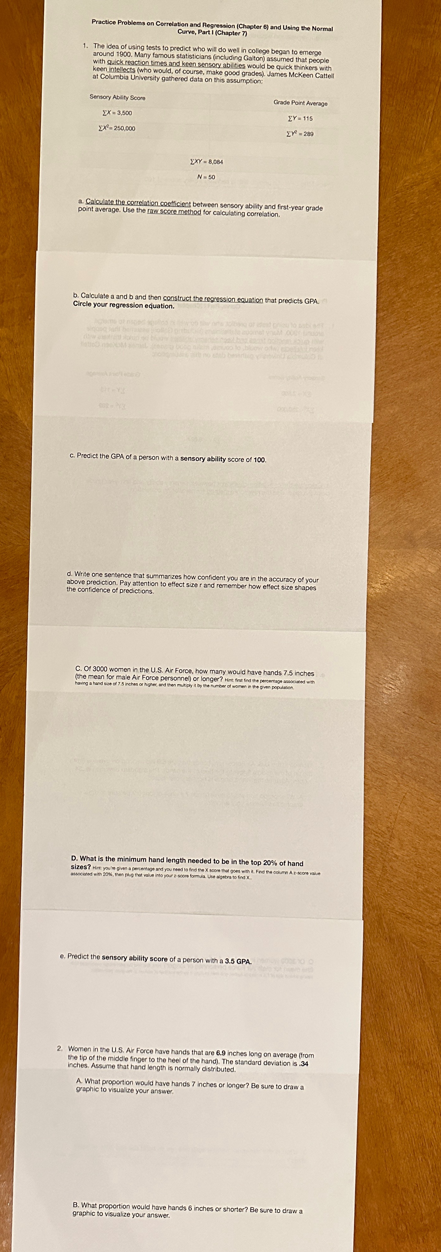 Practice Problems on Correlation and Regression (Chapter 6) and Using the