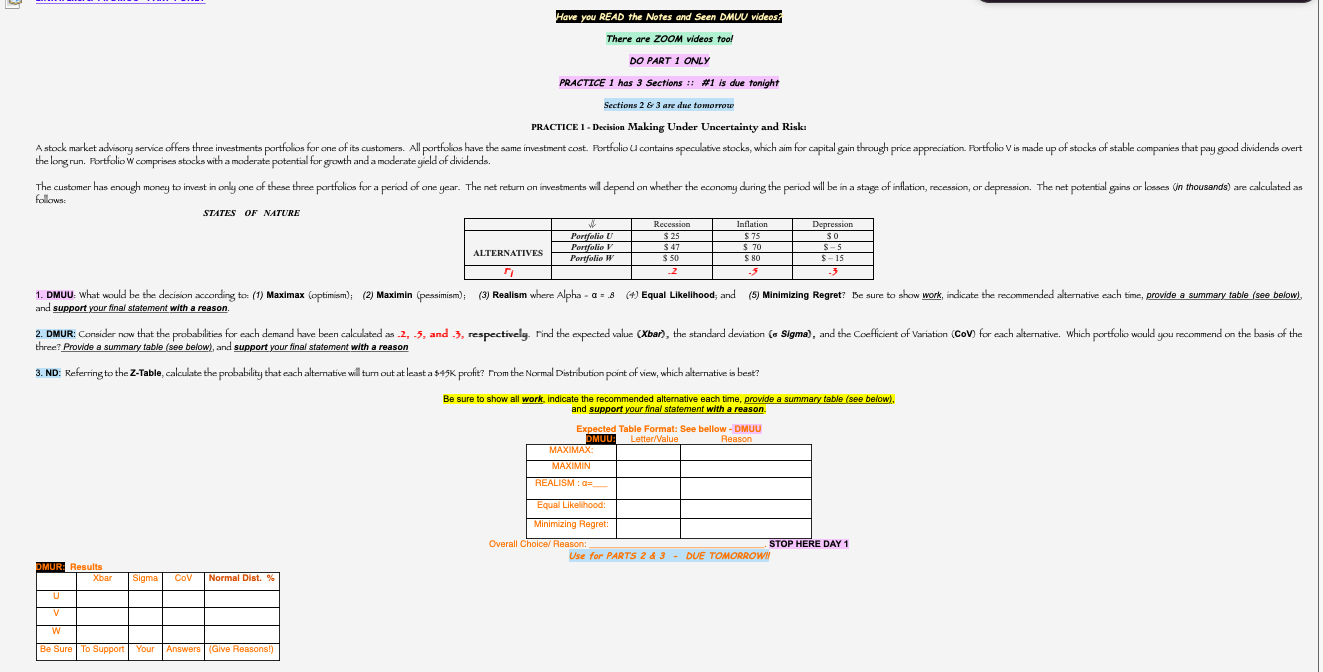  PRACTICE 1 - Decision Making Under Uncertainty and Rislcn the long