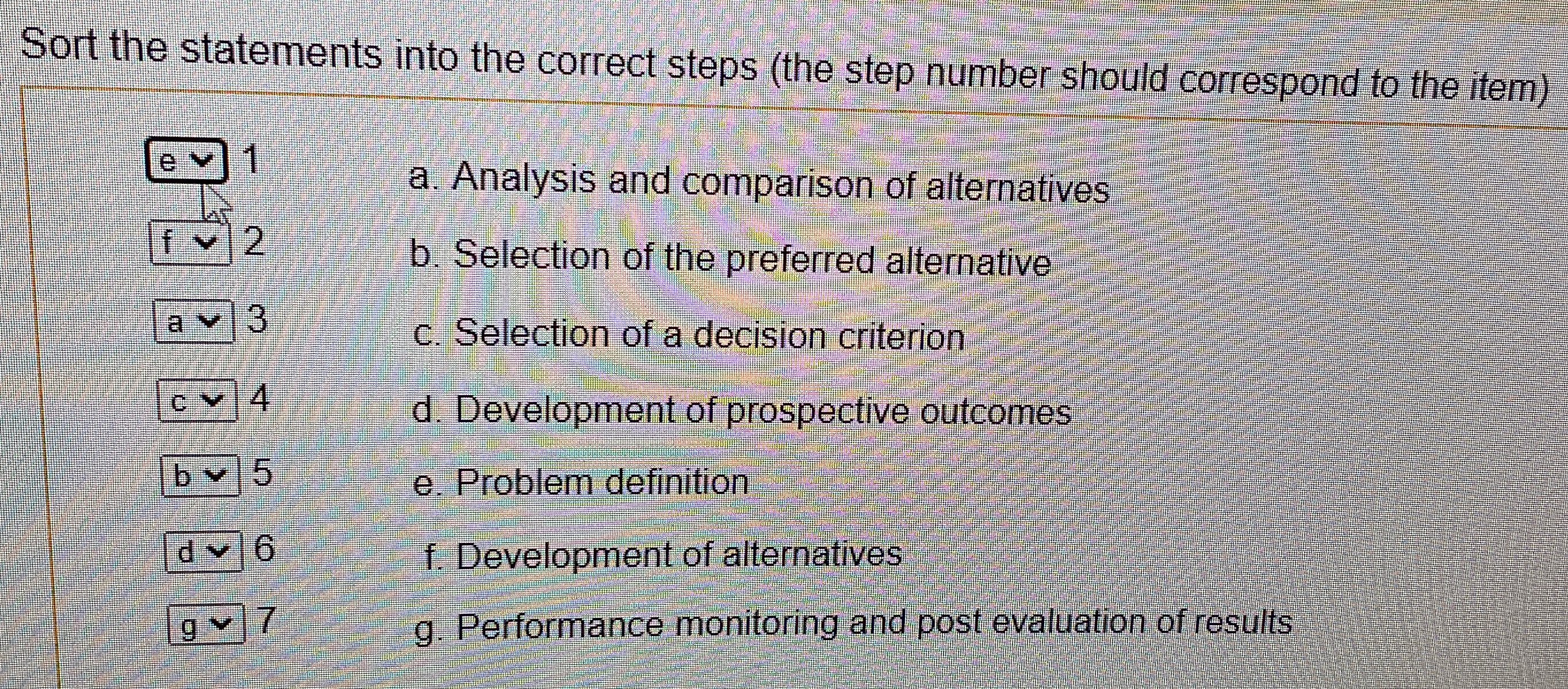  Sort the statements into the correct steps (the step number should
