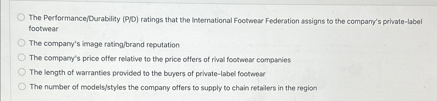  The Performance/Durability (P/D) ratings that the International Footwear Federation assigns to