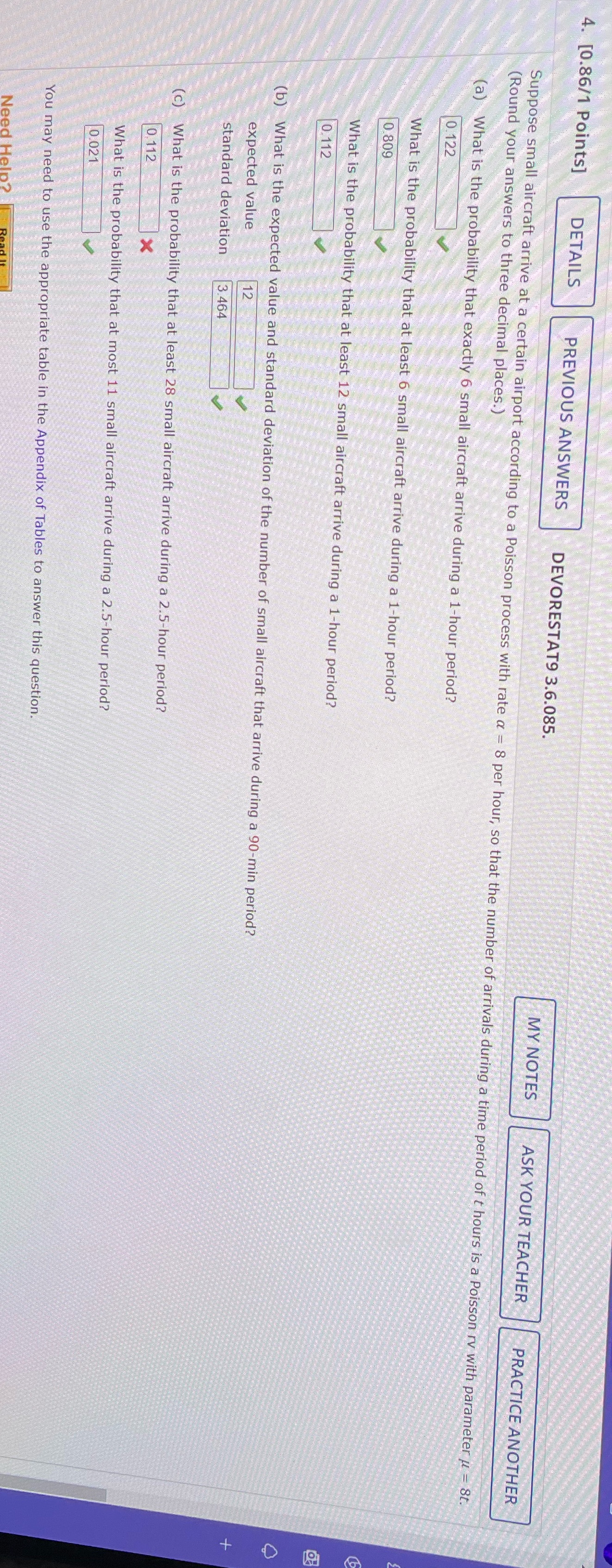 Explain wrong one please 4. [0.86/1 Points] DETAILS PREVIOUS ANSWERS DEVORESTAT9 3.6.085.