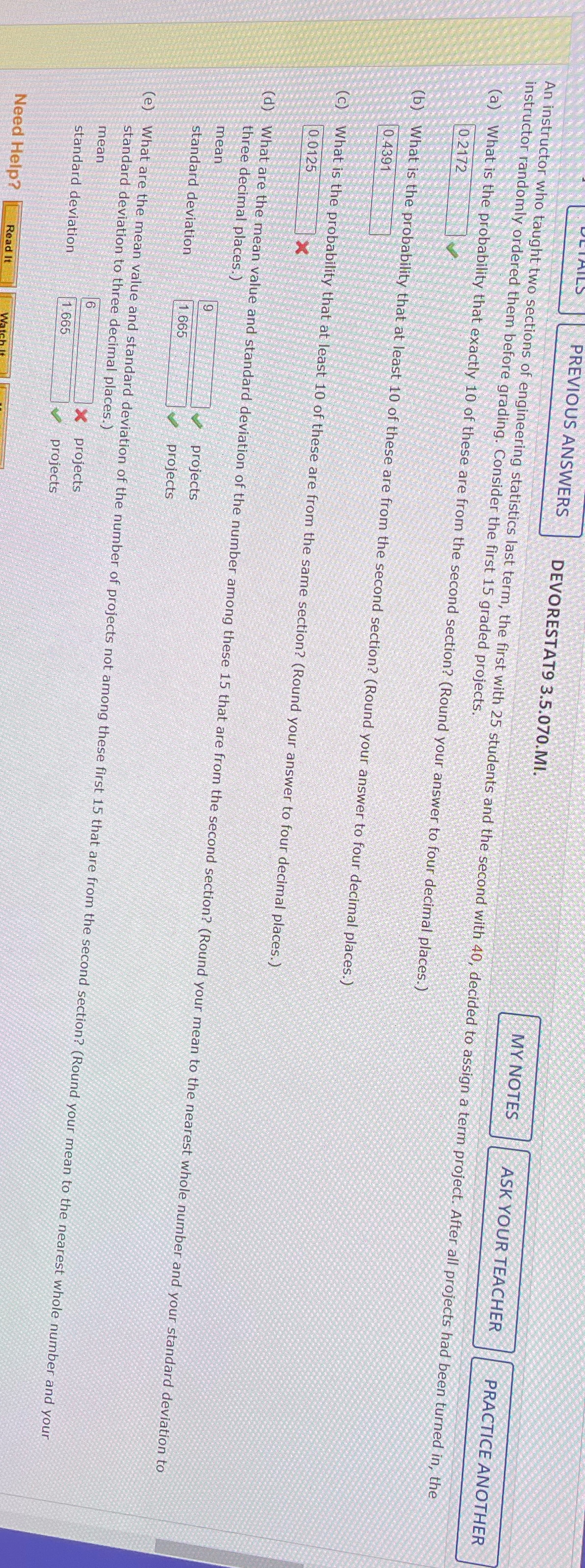 PREVIOUS ANSWERS DEVORESTAT9 3.5.070.MI. MY NOTES ASK YOUR TEACHER PRACTICE ANOTHER