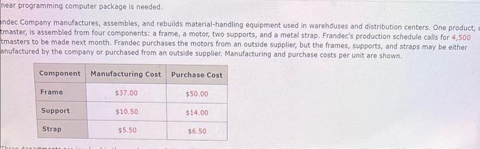 ANSWER/HIGHLIGHT WILL VOTE hear programming computer package is needed. ndec Company manufactures,