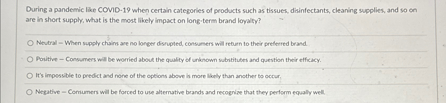  During a pandemic like COVID-19 when certain categories of products such