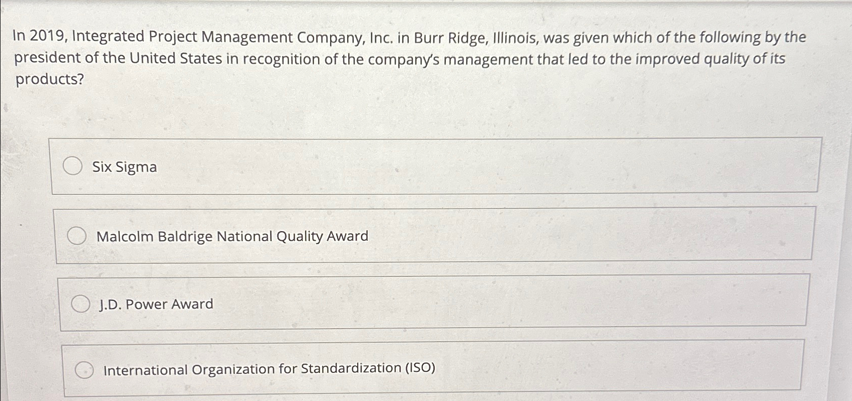  In 2019, Integrated Project Management Company, Inc. in Burr Ridge, Illinois,