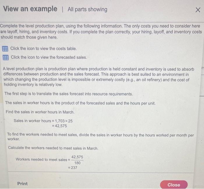 should match those given here. Click the icon to view the costs