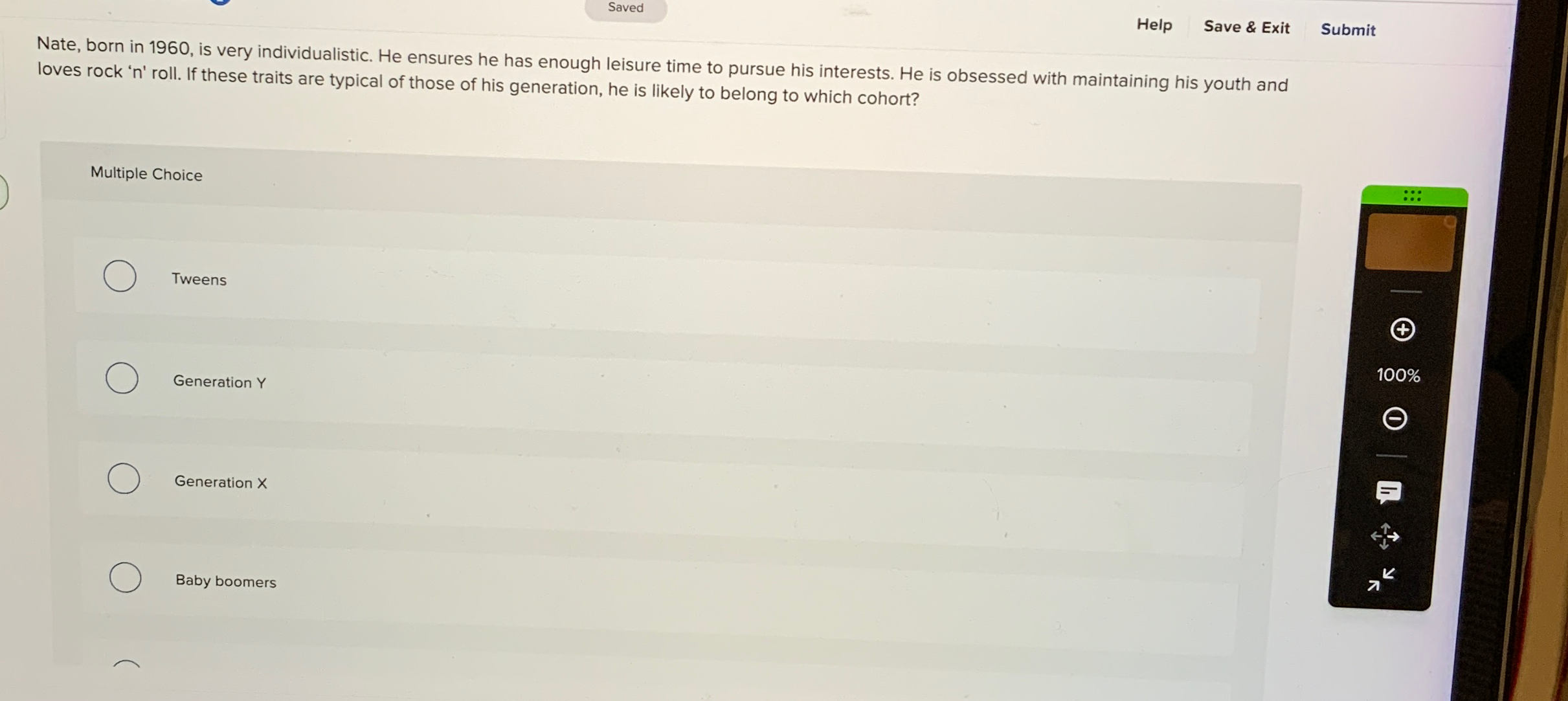  Saved Help Save & Exit Submit Nate, born in 1960, is