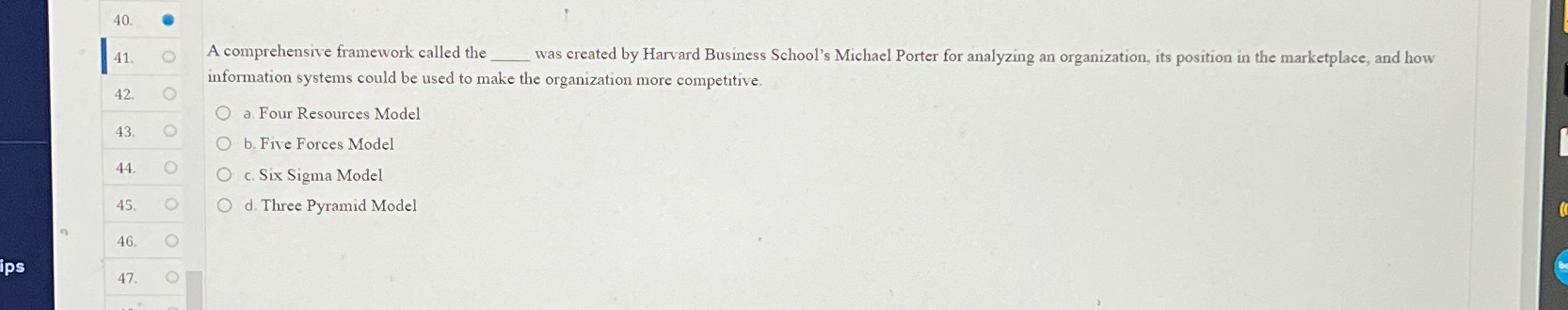  A comprehensive framework called the was created by Harvard Business School's