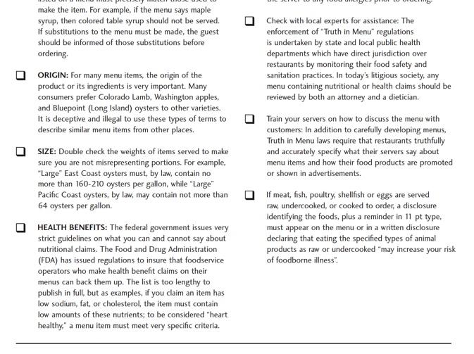 OR SITE! READ THE ARTICLE "Truth in menus: Managing hospitality risk" FIRST