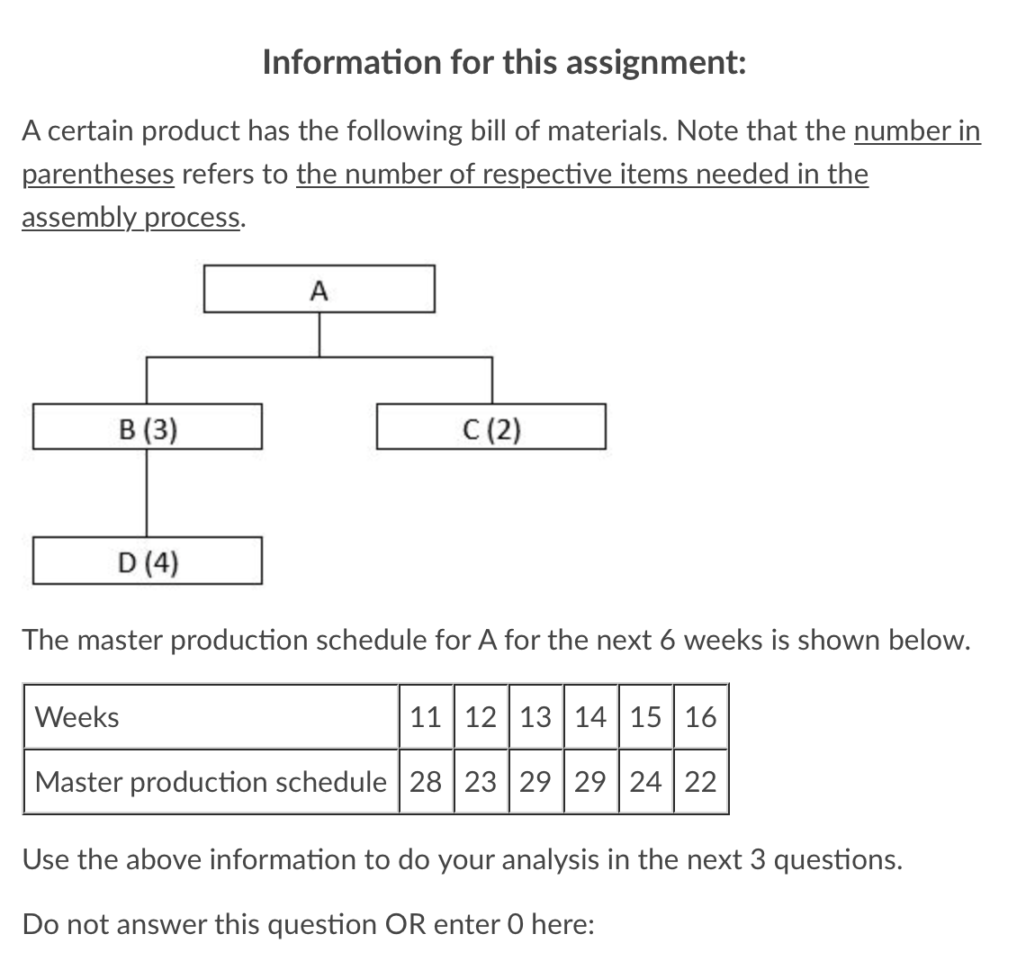 Fill in blanks on table Information for this assignment: A certain