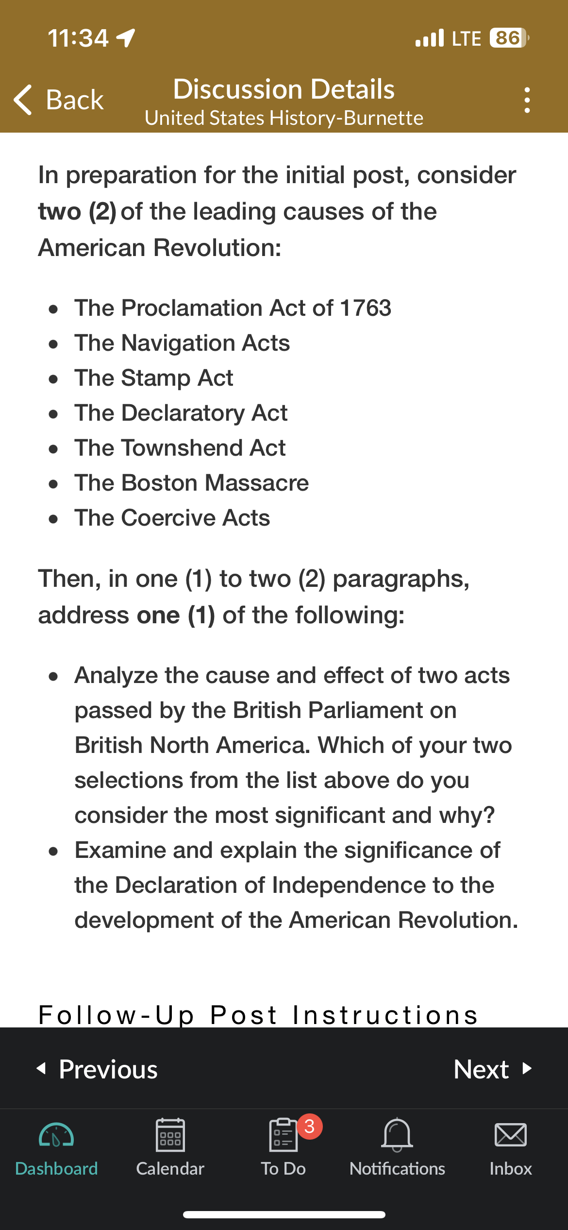  11:34uarr .11 LTE 86 Back Discussion Details United States History-Burnette In