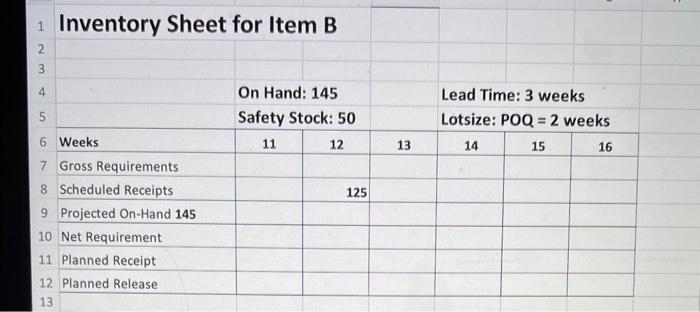 for this assignment: A certain product has the following bill of materials.