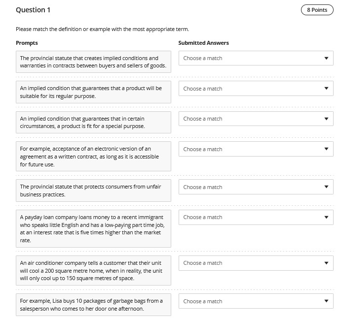Please match the definition or example with the most appropriate term.