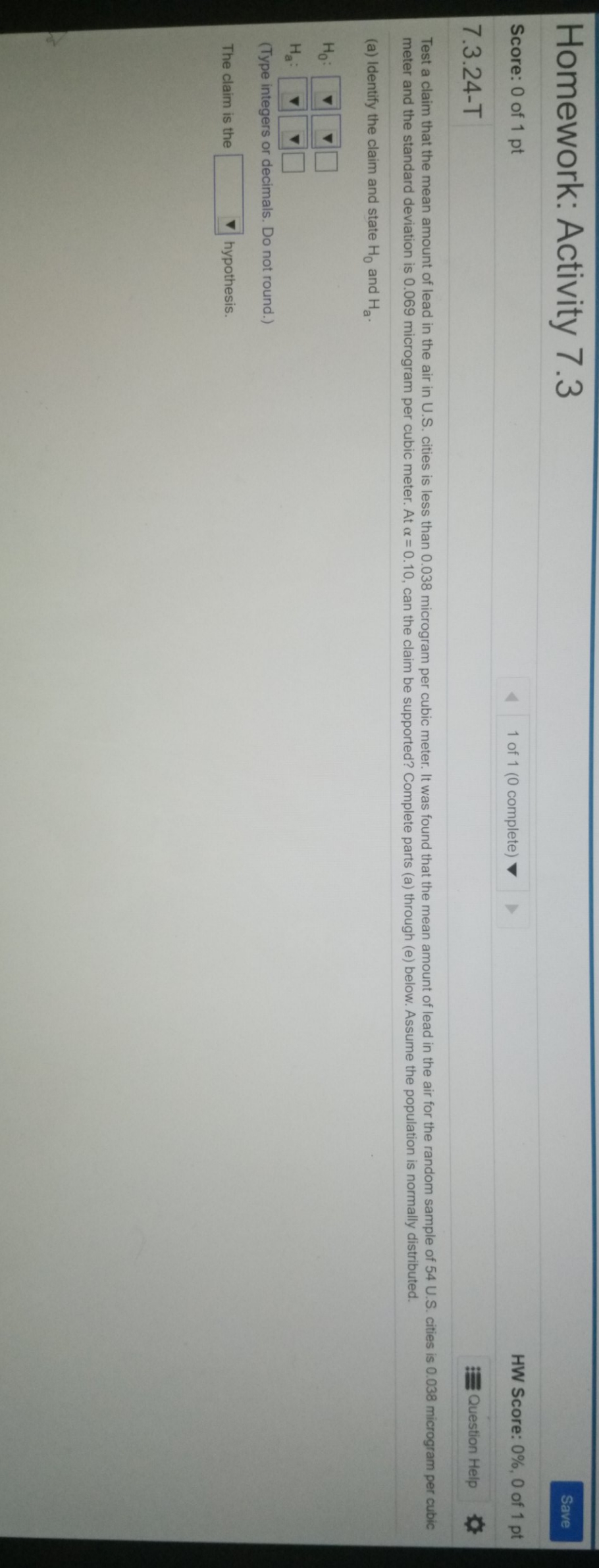 Ho: missing data is (variance, mu, rho, sigma square) Ha: missing data