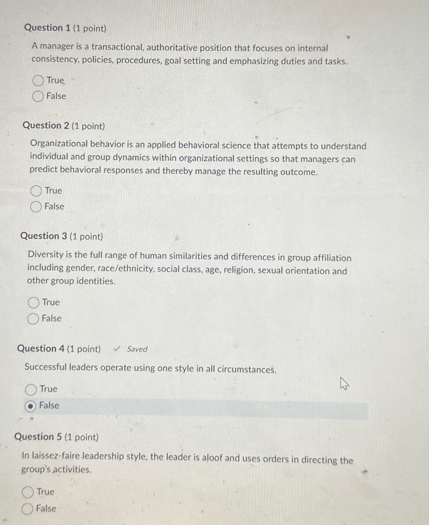  Question 1(1 point) A manager is a transactional, authoritative position that