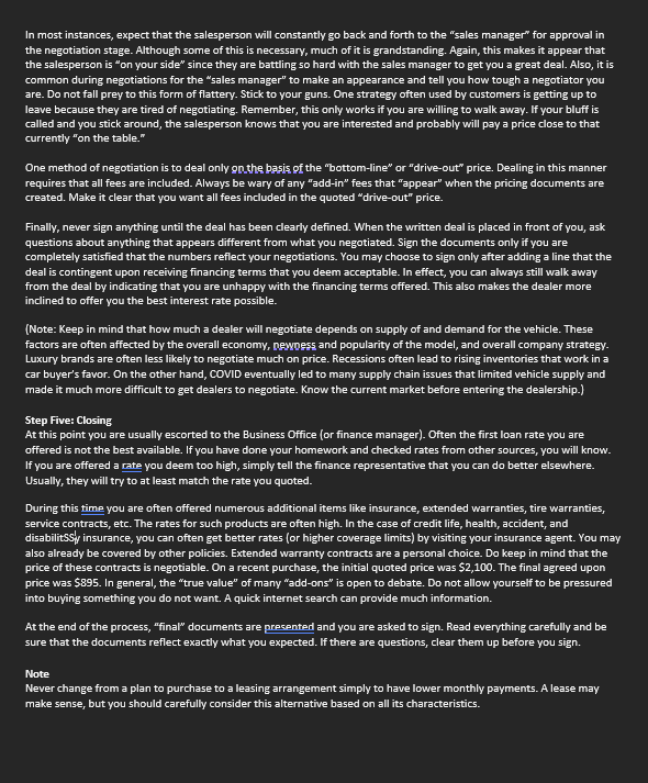 summary. It is important to understand how to negotiate with a salesperson.