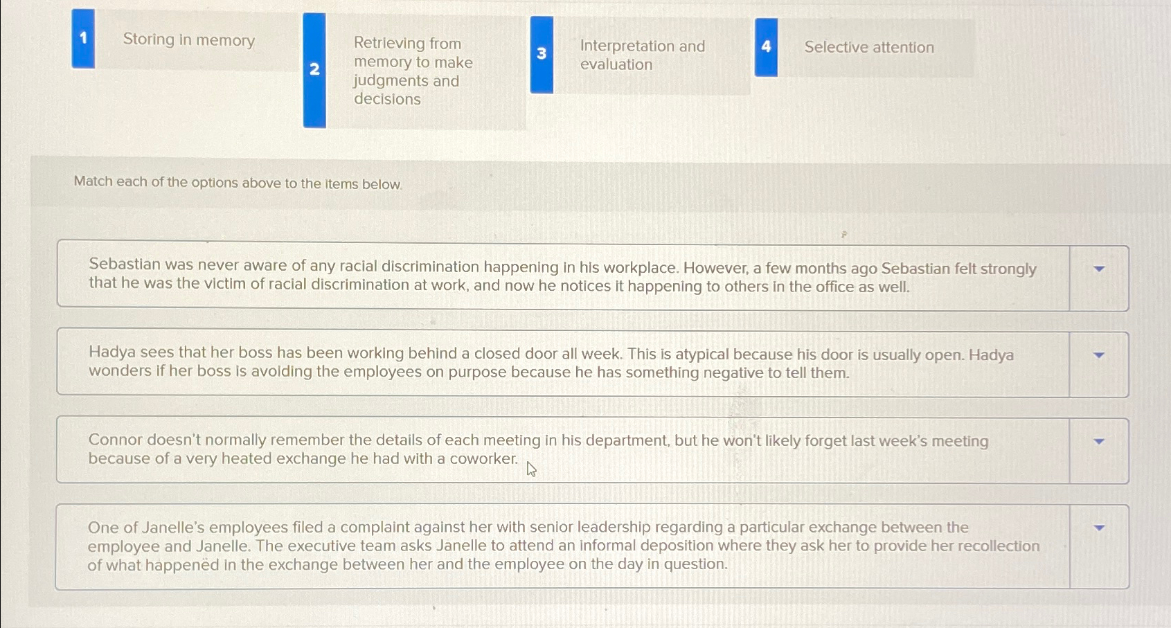  1, Storing in memory 2 Retrieving from memory to make judgments