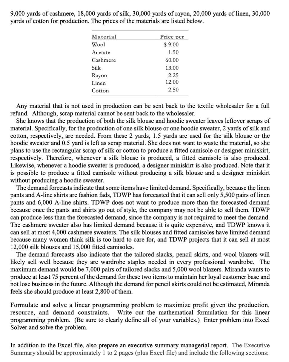 the following case study. Case Study: Optimization OPTIMAL FASHIONS From the CEO