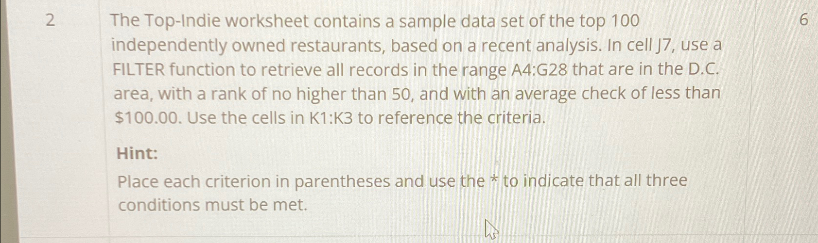  2 The Top-Indie worksheet contains a sample data set of the