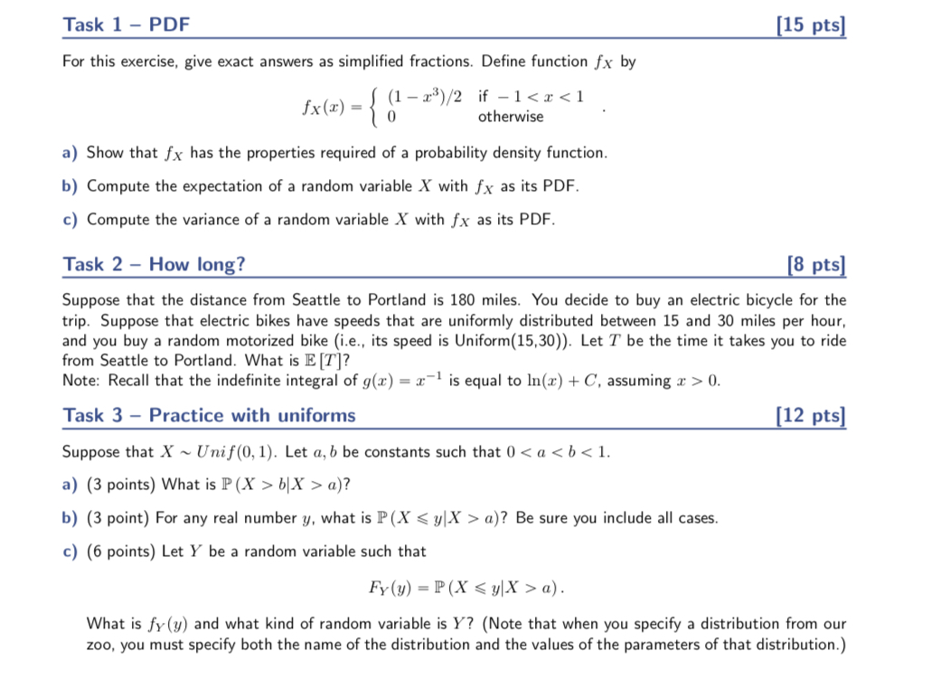 Task 1 PDF [15 ptsl For this exercise. give exact answers