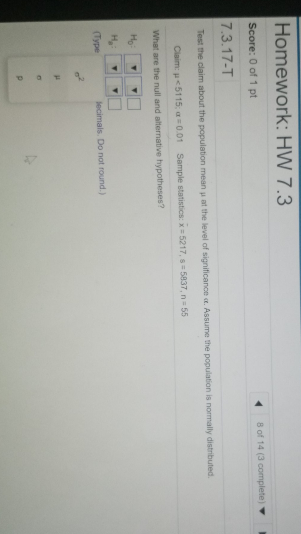 Ho: missing data is (variance, mu, rho, sigma square) Ha: missing data