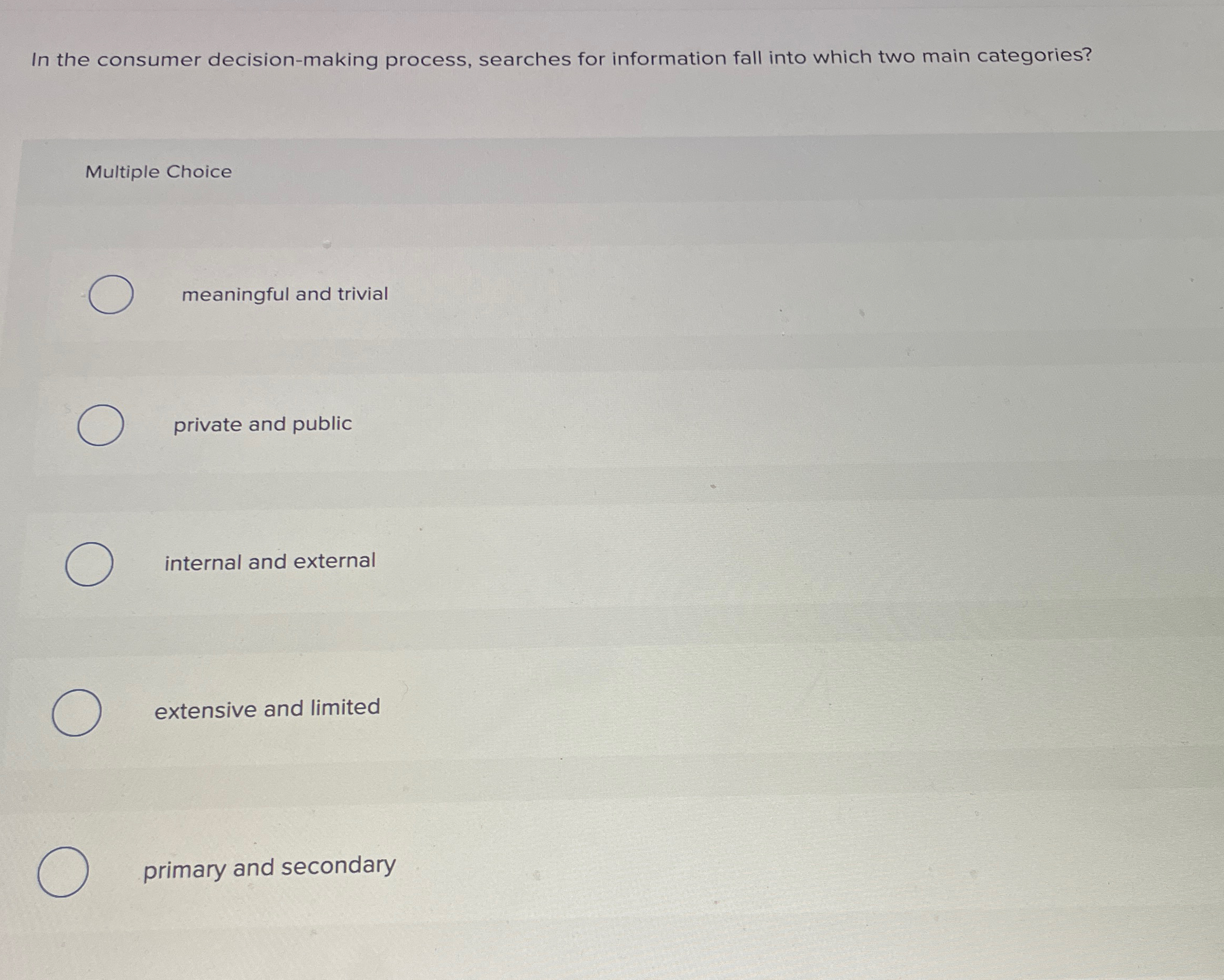  In the consumer decision-making process, searches for information fall into which