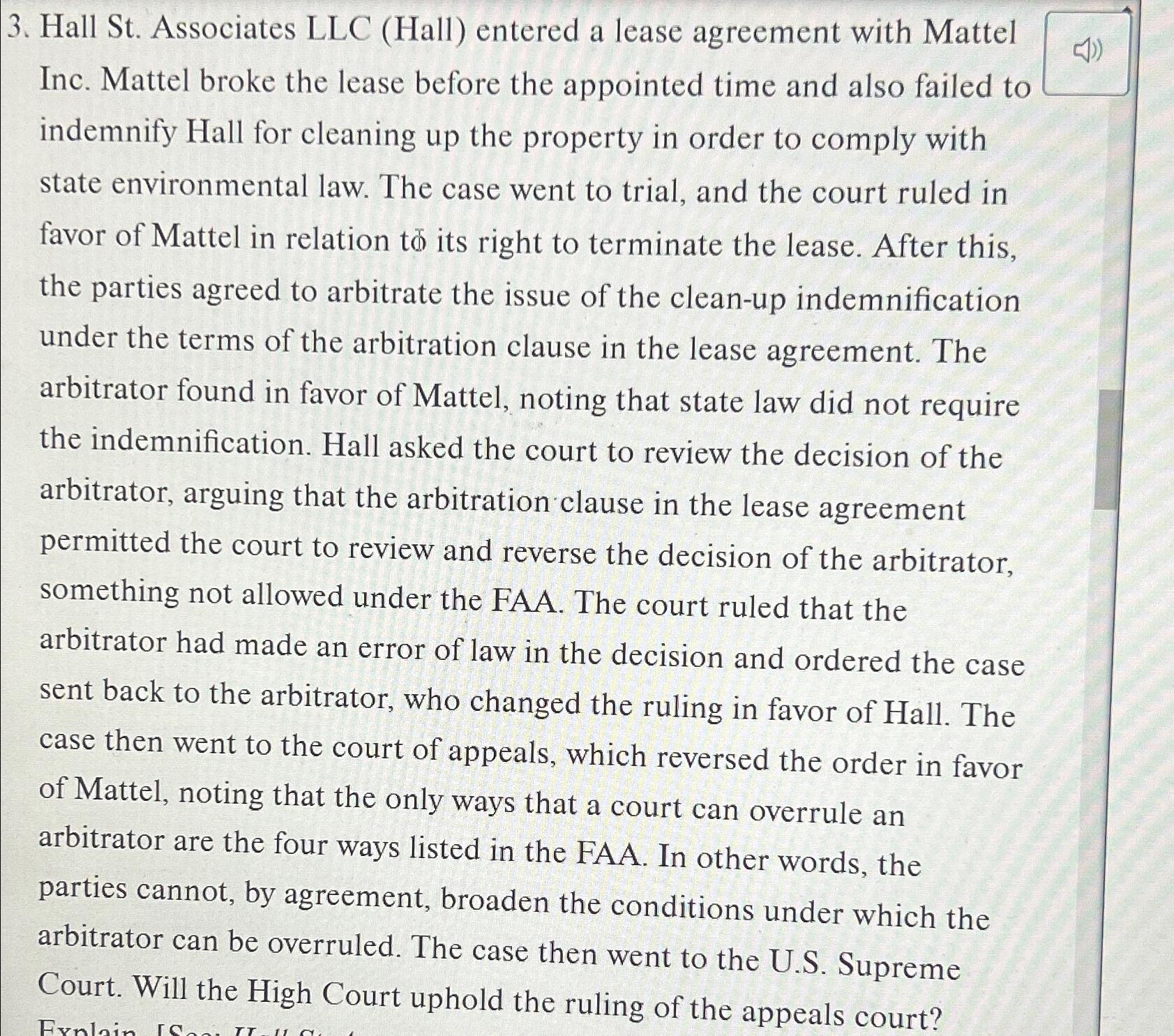  Hall St. Associates LLC (Hall) entered a lease agreement with Mattel