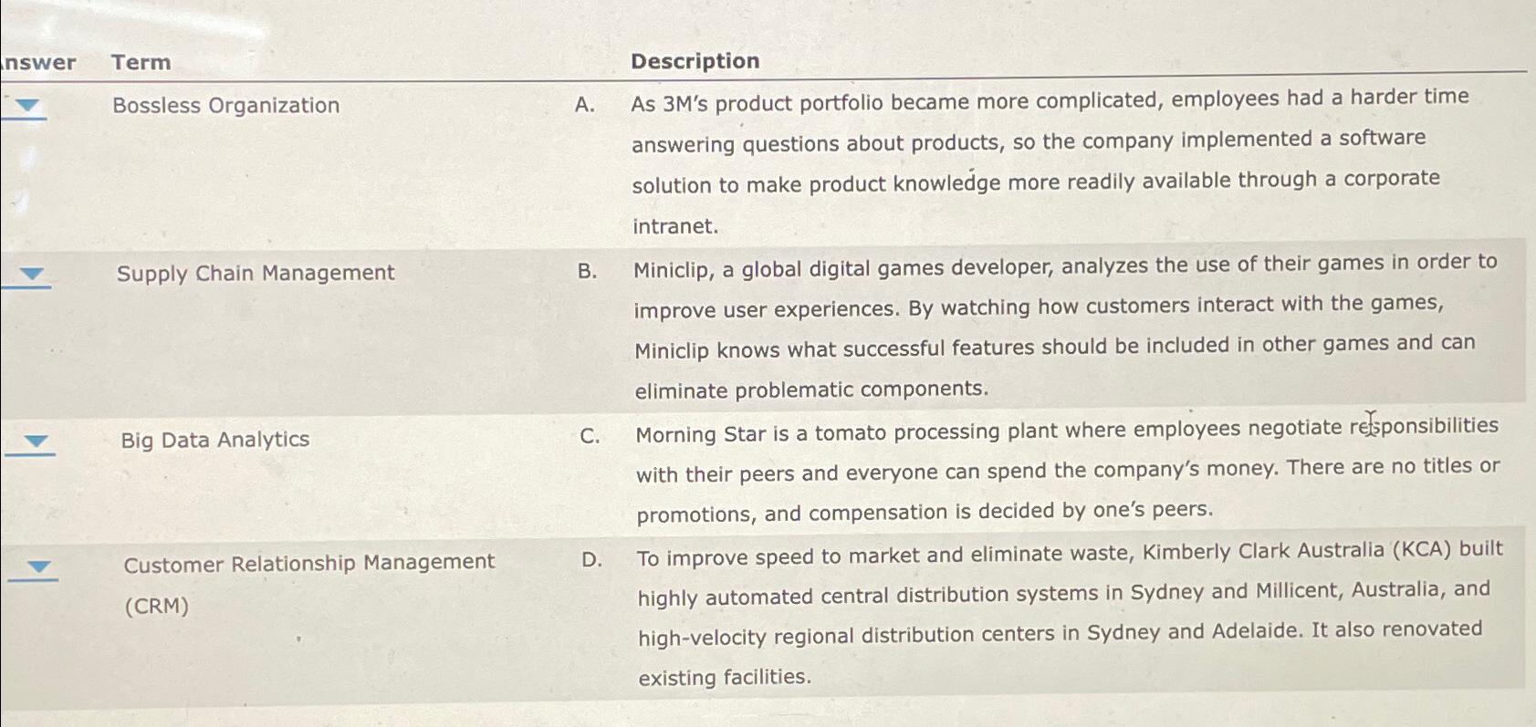  Term Description Bossless Organization Supply Chain Management Big Data Analytics Customer