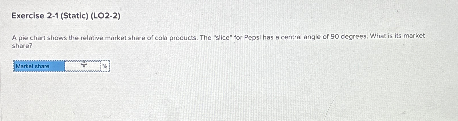  Exercise 2-1(Static)(LO2-2) A pie chart shows the relative market share of