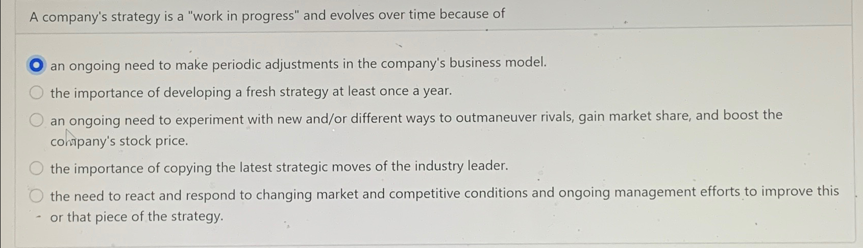  A company's strategy is a "work in progress" and evolves over