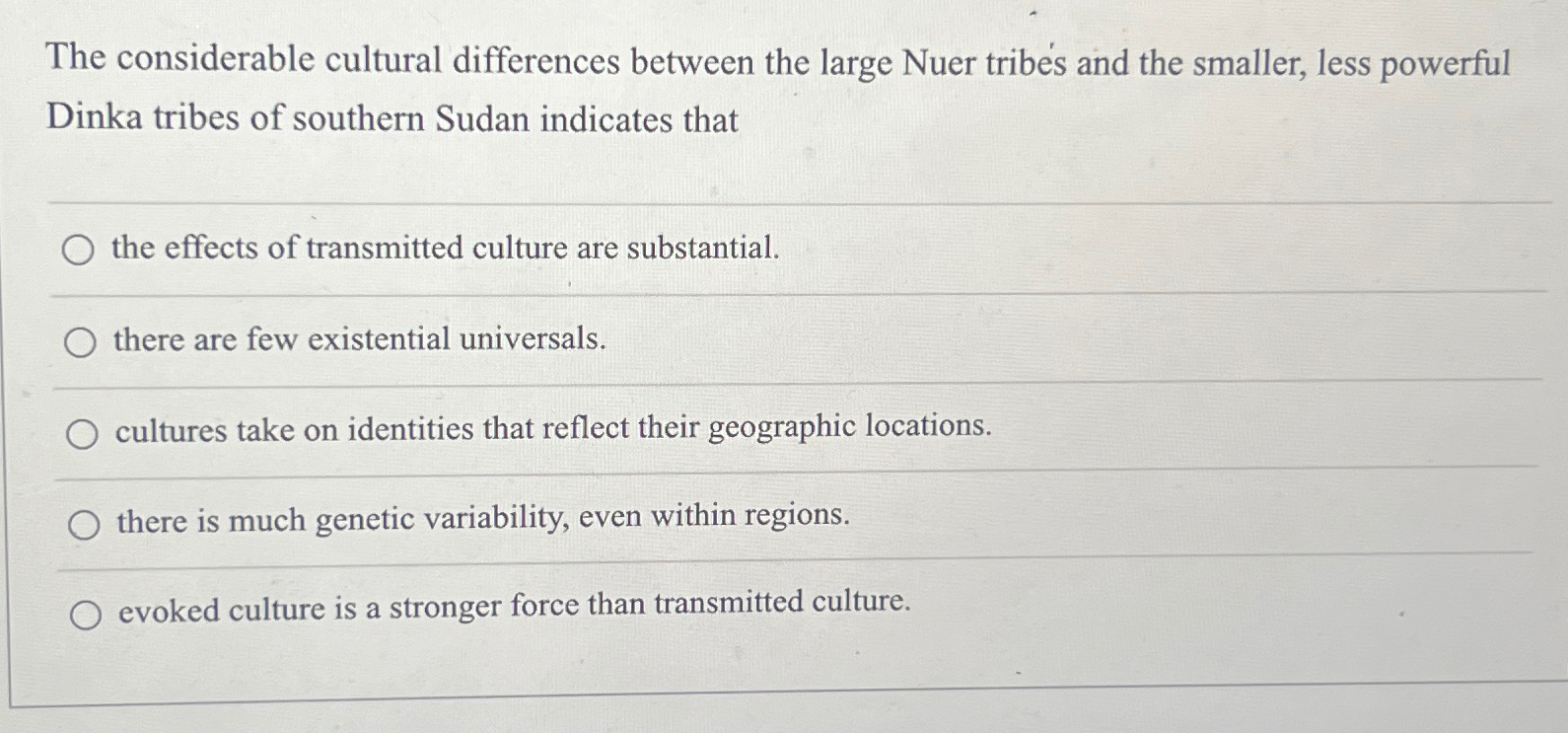  The considerable cultural differences between the large Nuer tribes and the