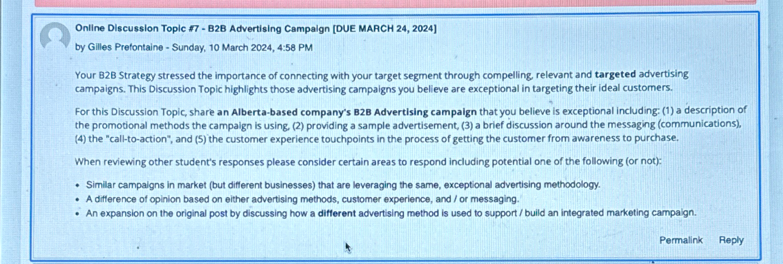  Online Discussion Topic $7- B2B Advertising Campalgn [DUE MARCH 24,2024] by