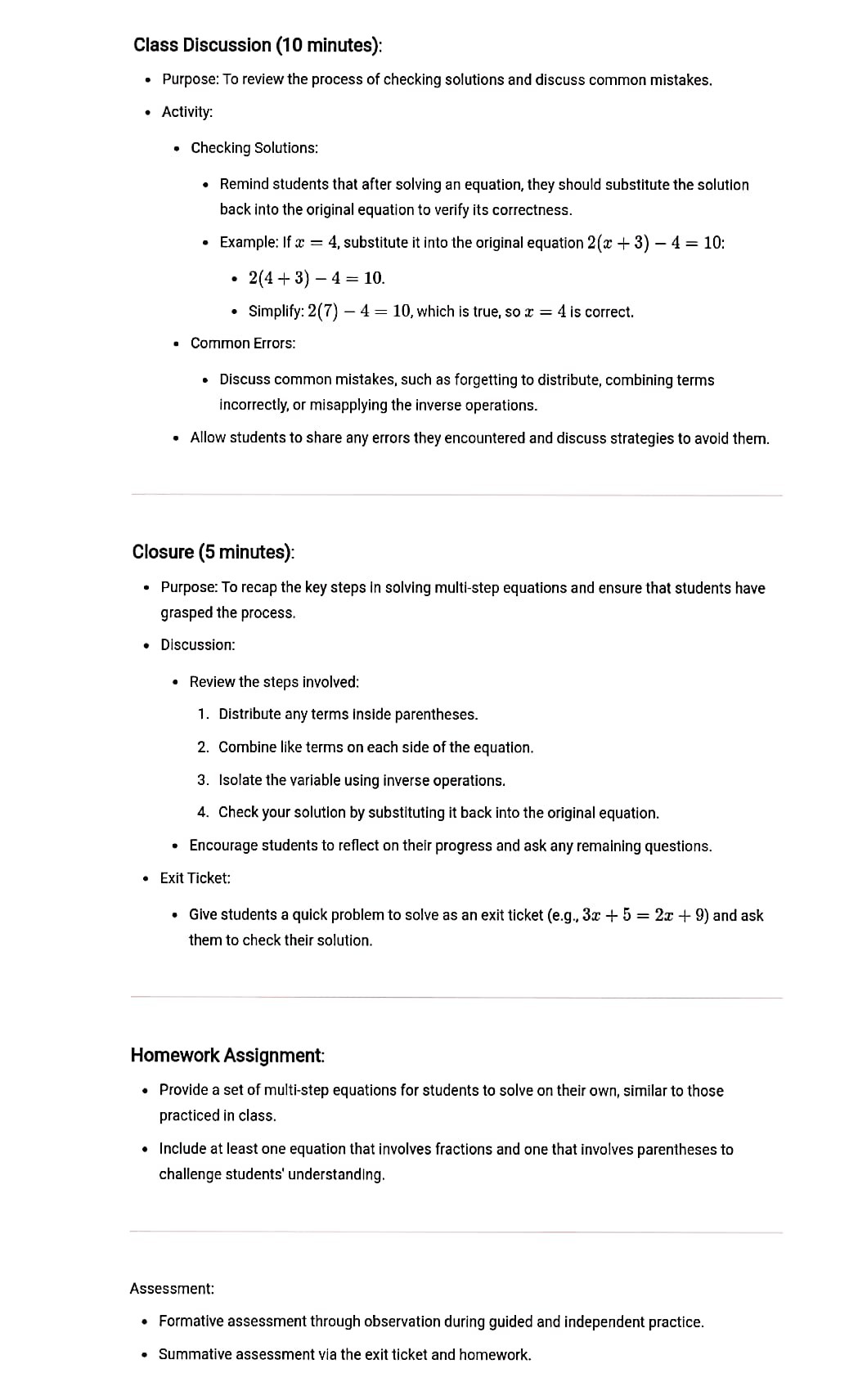 concepts as the lessons progress.Lesson 1: Introduction to Linear EquationsObjective: Students will