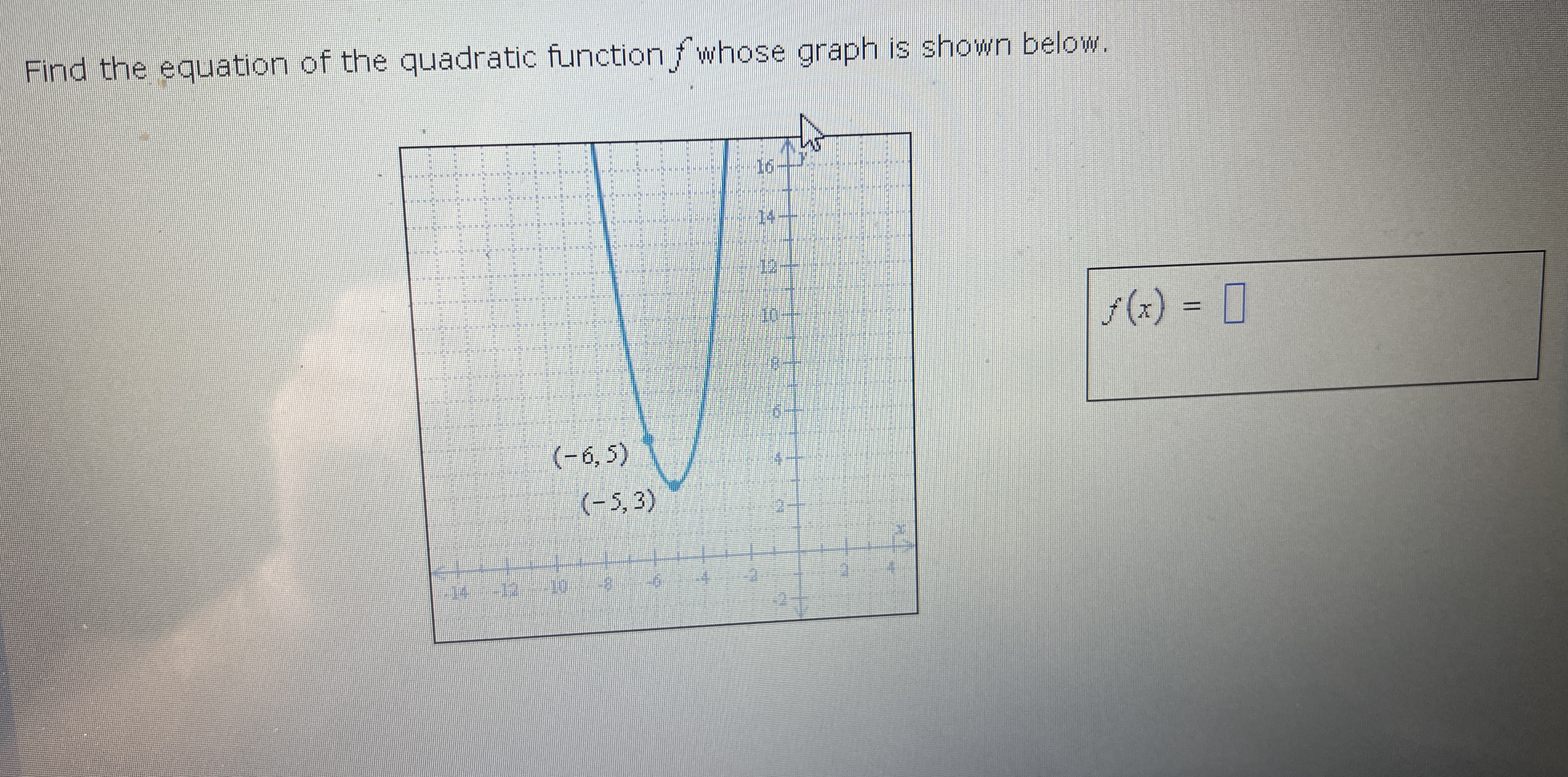 Find the equation of the quadratic function / whose graph is