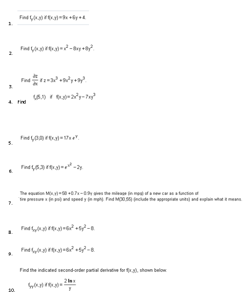 Evaluate partial derivatives and second-order partial derivatives. (7..2) \f