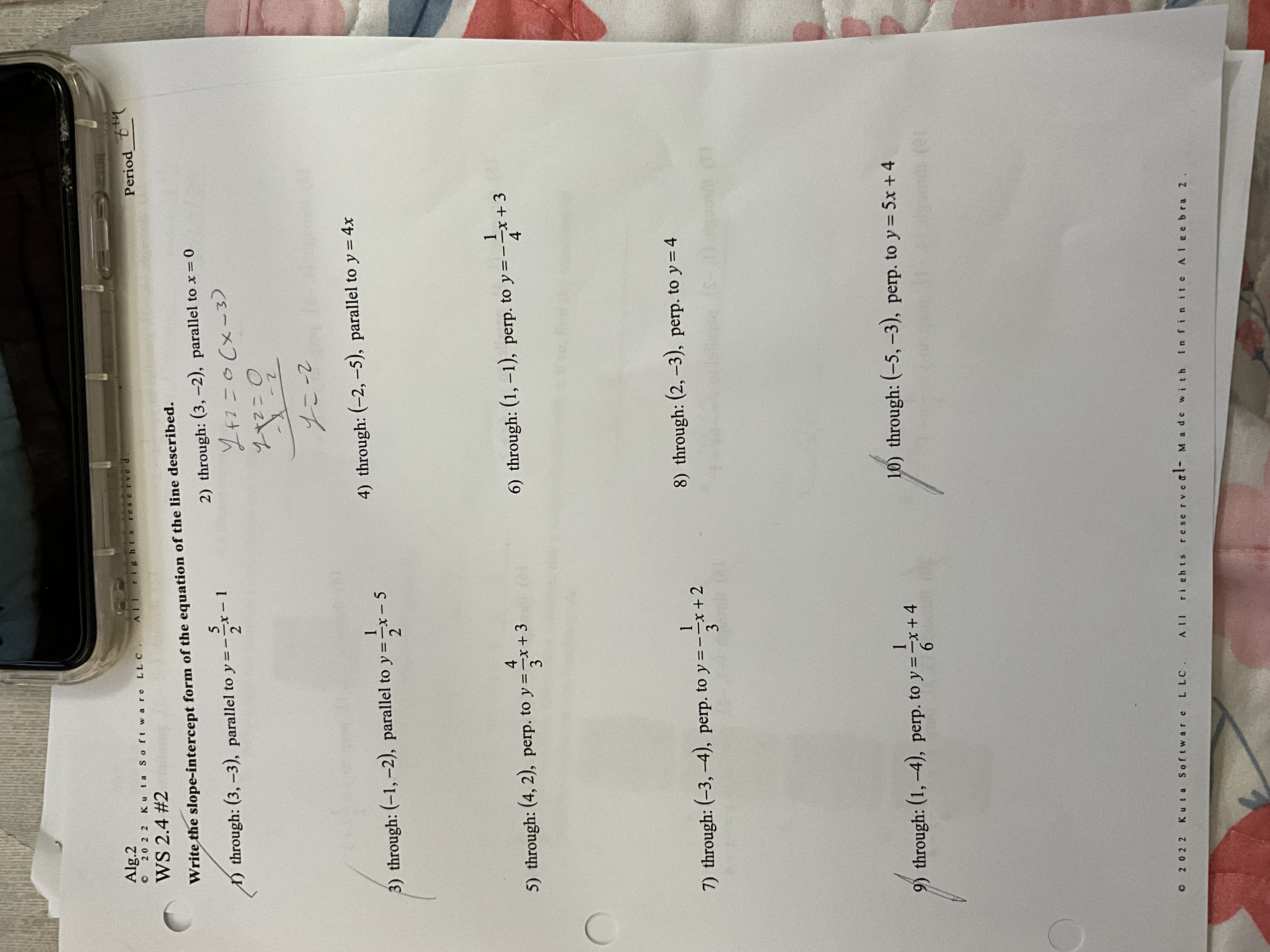 Alg.2 20 2 2 Kuta Software LLC . rved WS 2.4