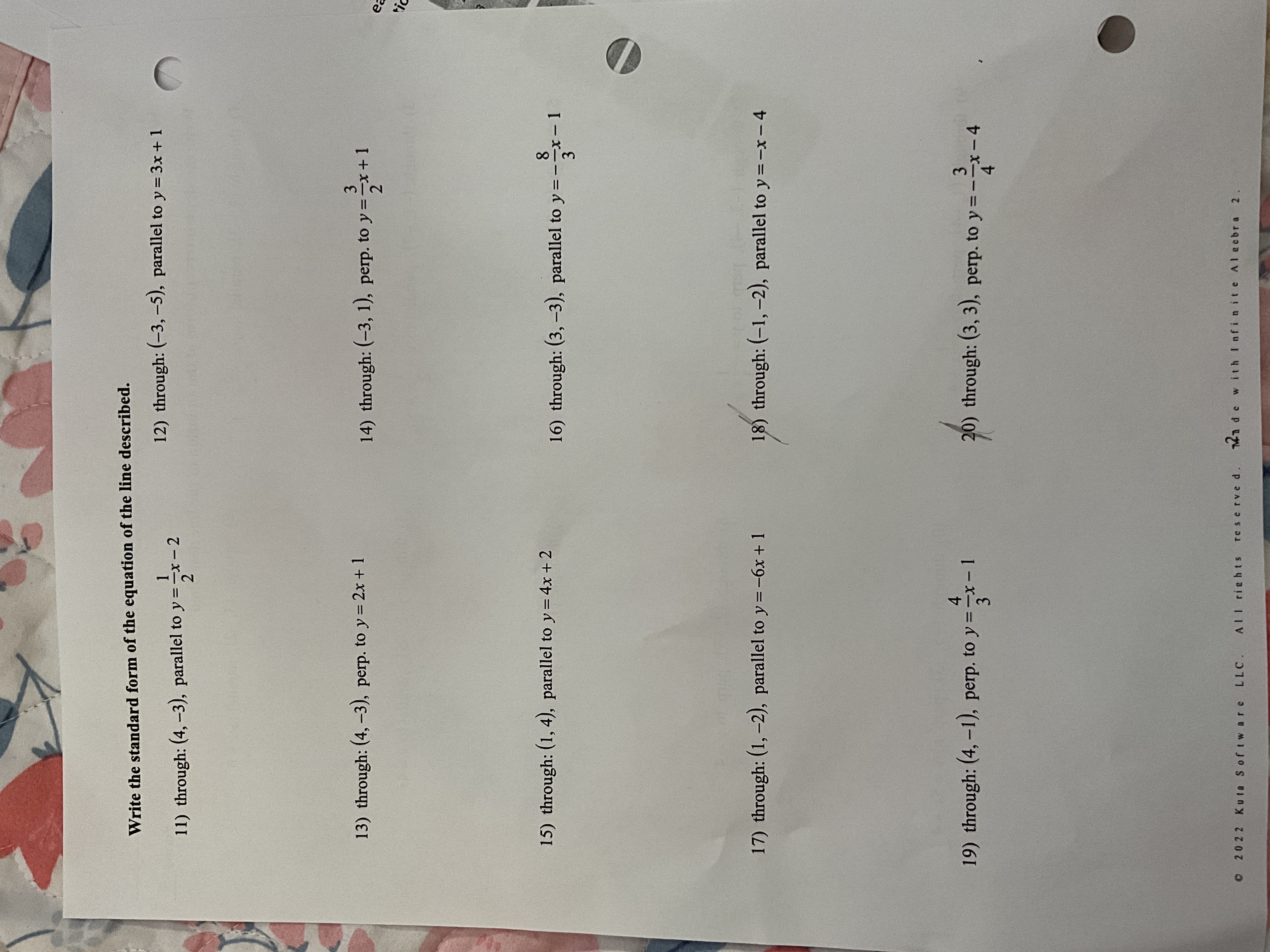#2 Period Write the slope-intercept form of the equation of the line