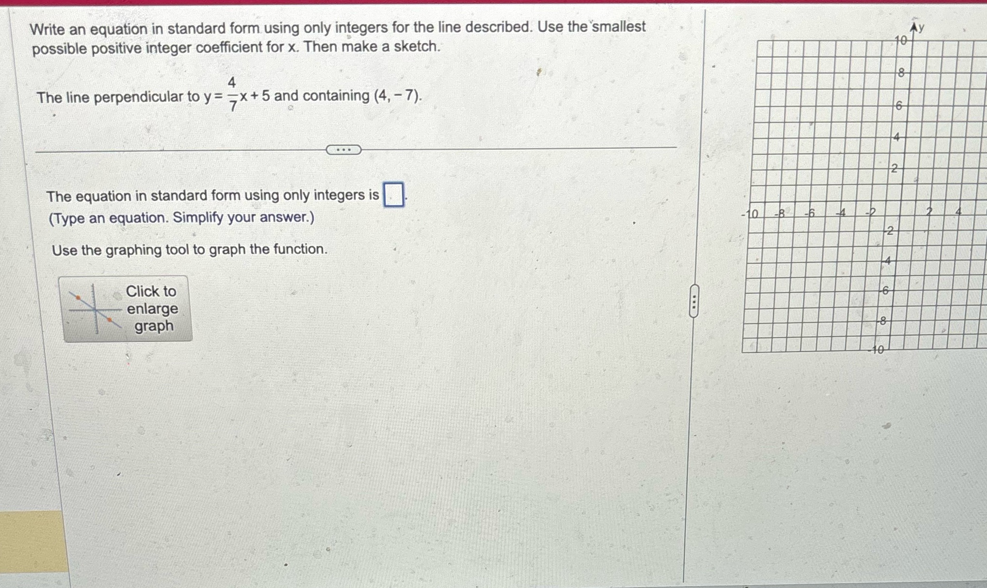  Write an equation in standard form using only integers for the